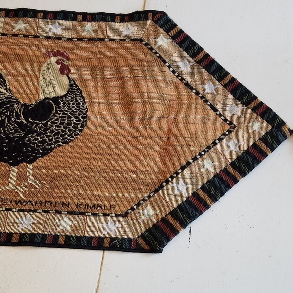 Warren Kimble Tapestry Chickens  Table  Runner with Tassels Country Farmhouse - Picture 2 of 8